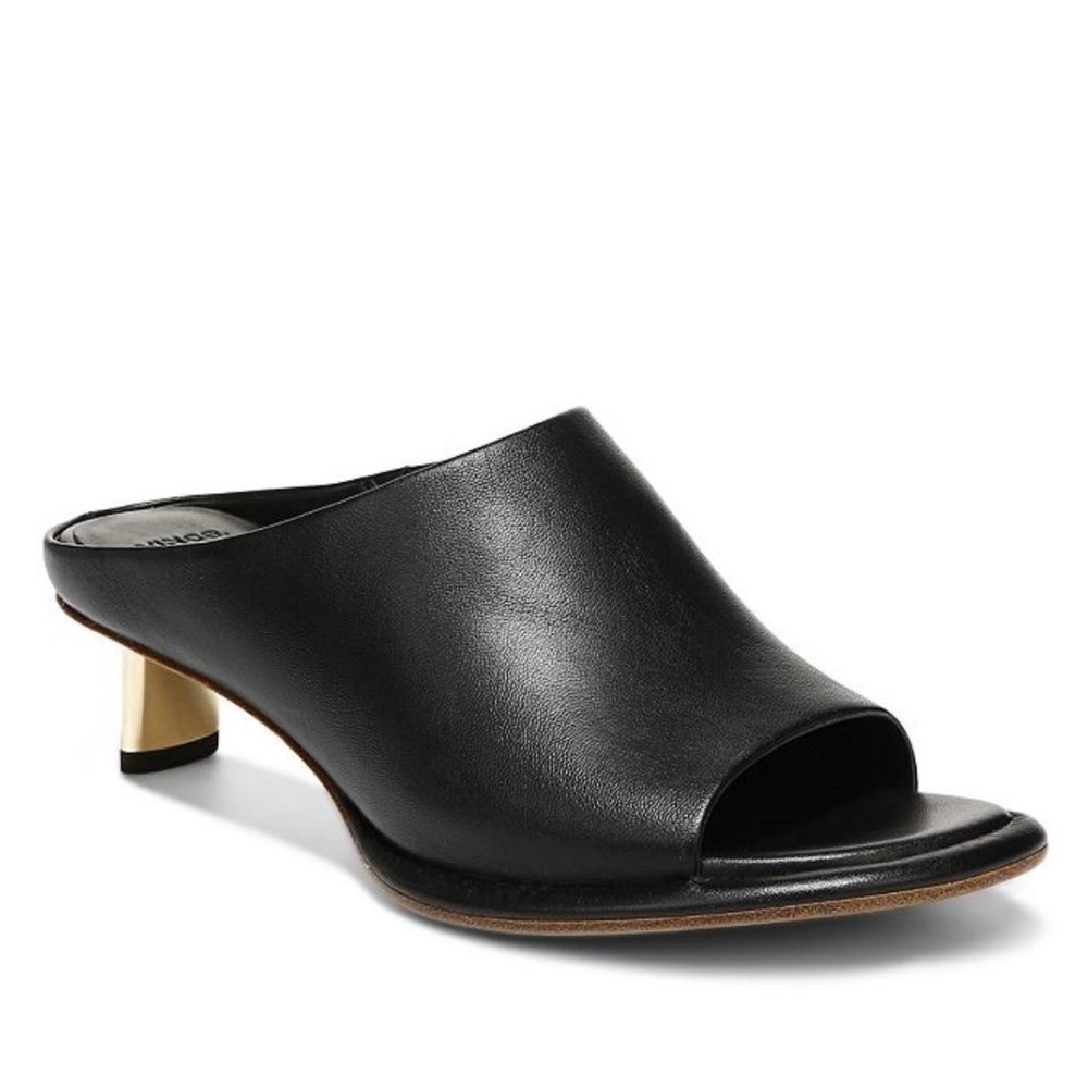 Vince Ezzy Leather Kitten Heel Slide Mules in Black - NWT
